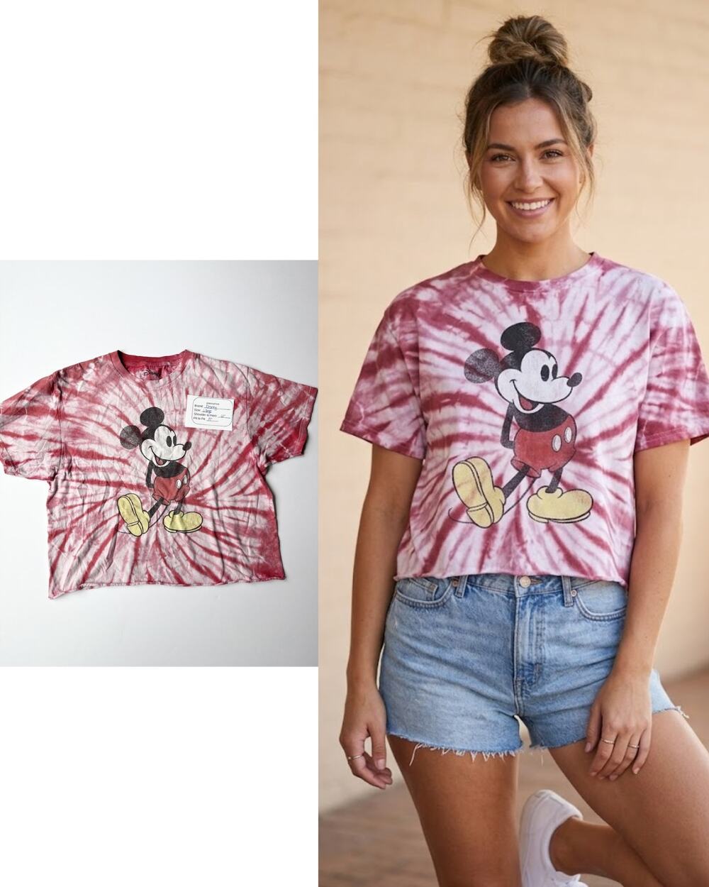 Red Spiral Tie-Dye Graphic Tee | Disney Mickey Mouse Print | Size Large